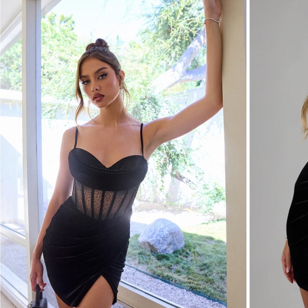 Windsor Black Velvet and Mesh Dress